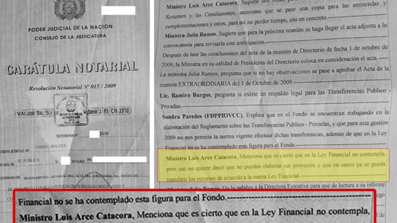 Acta de 2009 revela que Arce admitió límites legales para transferencias del Fondo Indígena.