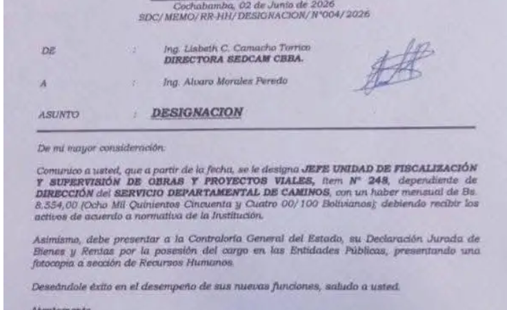 Hijo de Evo Morales asume cargo en el SEDCAM Cochabamba
